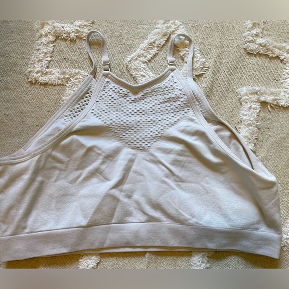 White Padded Halter Sports Bra with Fishnet Design - Picture 6 of 6